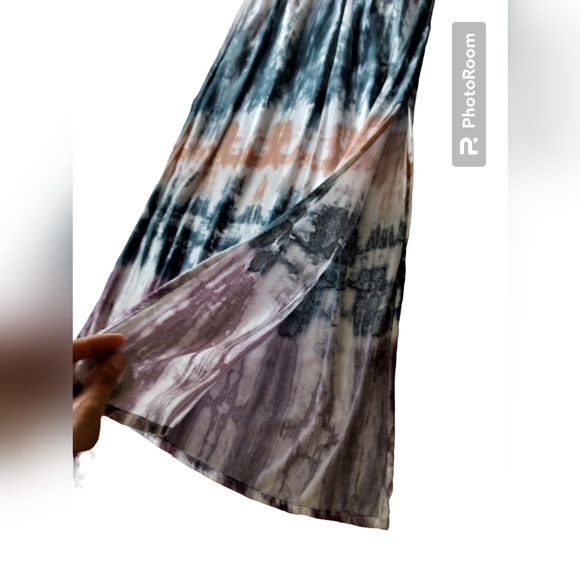 One Clothing tie dye V neck wrap maxi dress purple white dark green size S - Picture 4 of 11